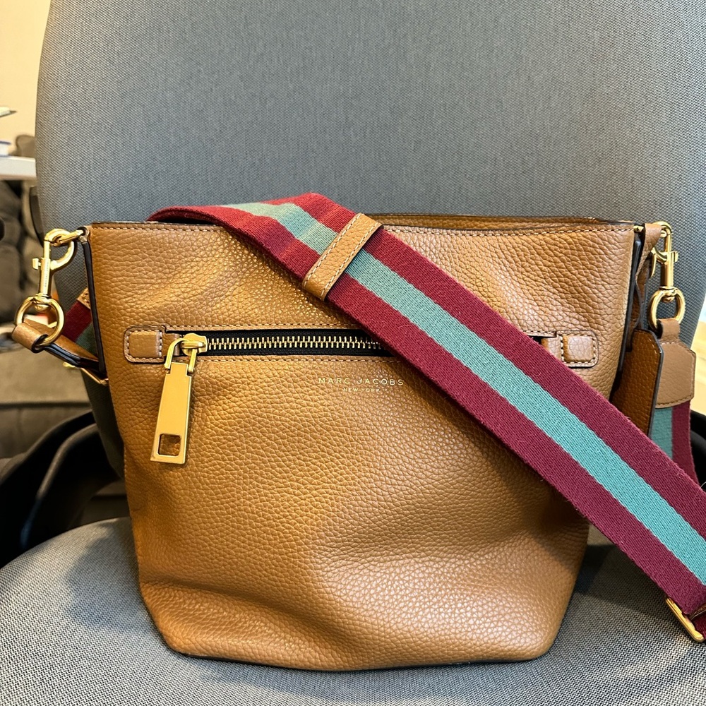 Marc Jacobs Tan Leather Bag with Multicolor Strap